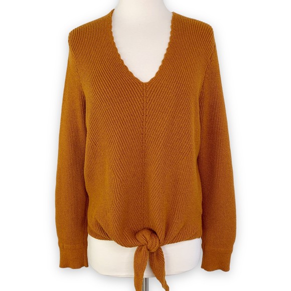 Anthropologie Sweaters - Anthropologie Moth sweater Ribbed V neck Tie waist Rust Brown medium